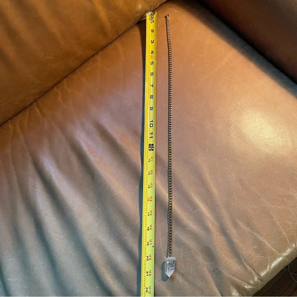 Crystal quartz lariat necklace adjustable gold plated curb chain boho layering - Picture 6 of 6